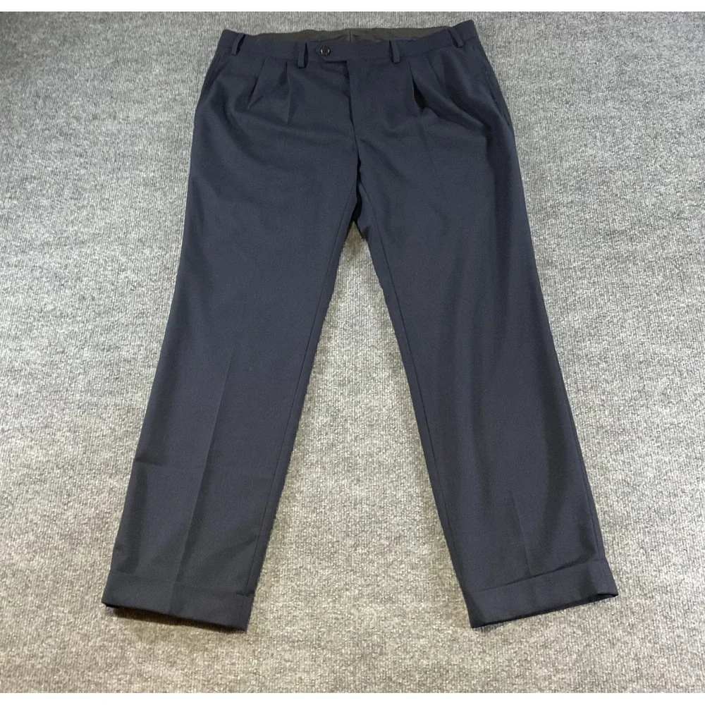 Lauren Ralph Lauren Dress Pants 36x30 Navy Pleated Cuffed Classic Fit Mens 36 30